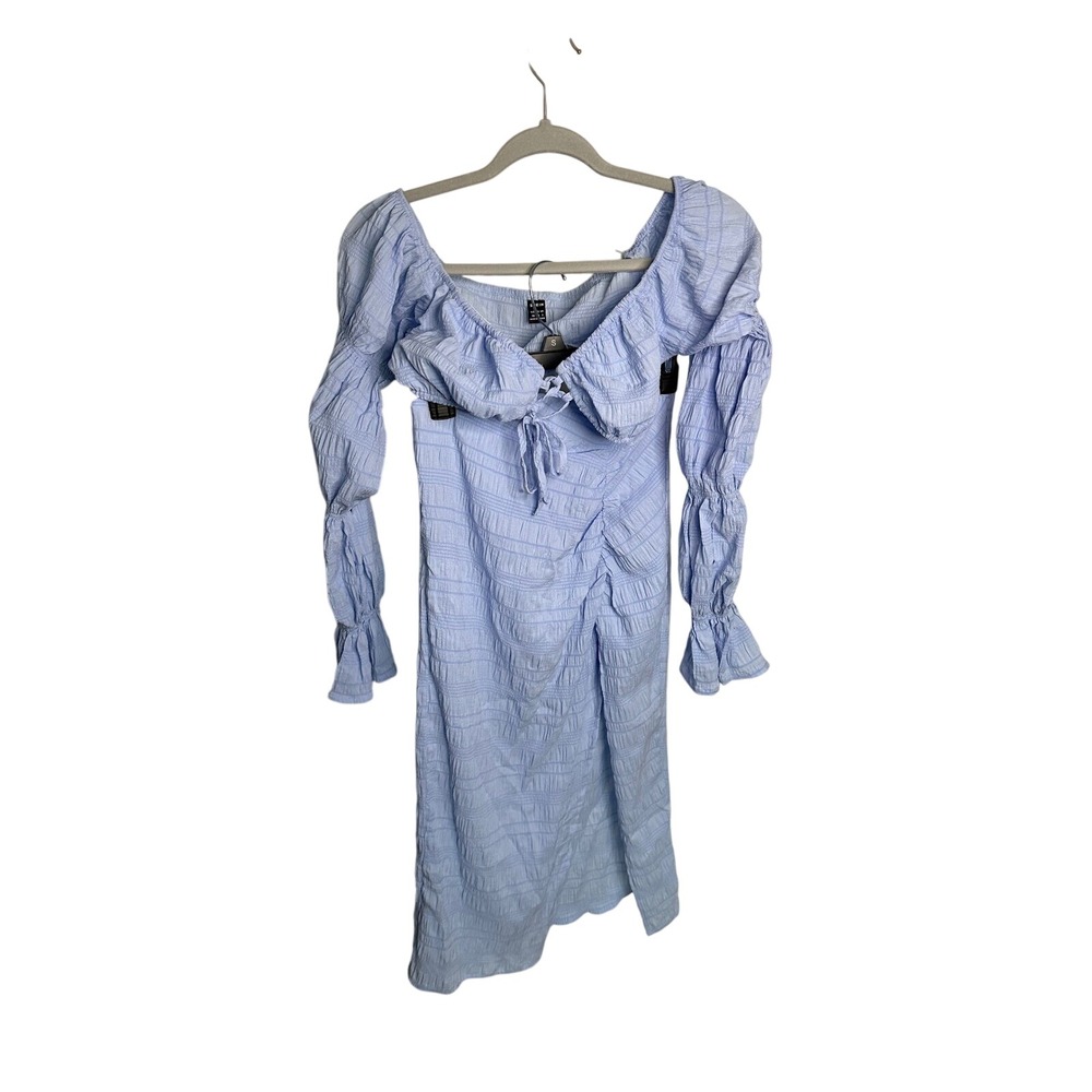 SHEIN Crop Top &‎ Ruched Slit Midi Dress Set Light Blue Puff Sleeve XS